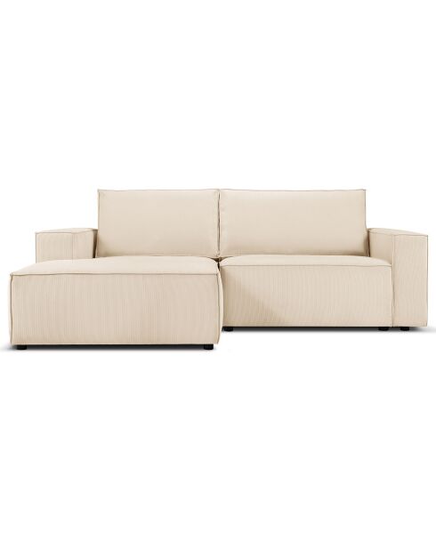 Canapé d'angle gauche velours côtelé carlo 3 places beige - 229x166x90 cm