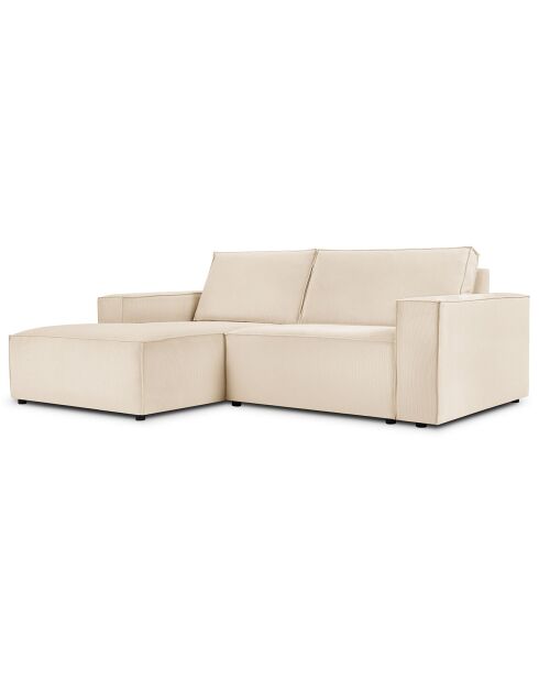 Canapé d'angle gauche velours côtelé carlo 3 places beige - 229x166x90 cm