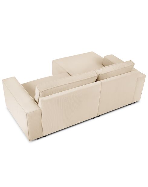 Canapé d'angle gauche velours côtelé carlo 3 places beige - 229x166x90 cm