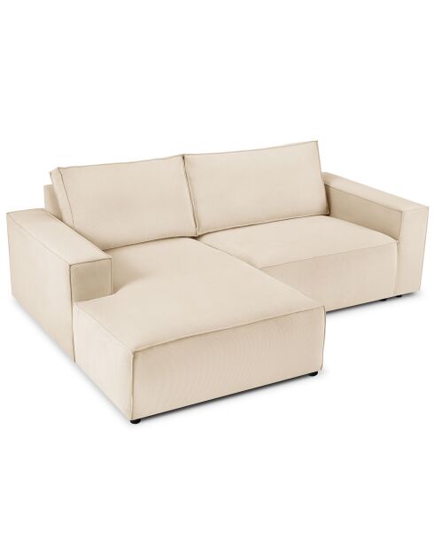 Canapé d'angle gauche velours côtelé carlo 3 places beige - 229x166x90 cm
