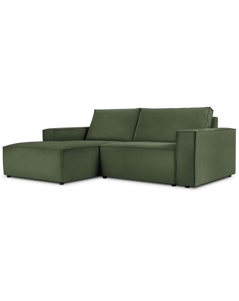 Canapé d'angle gauche velours côtelé carlo 3 places vert bouteille - 229x166x90 cm