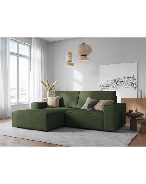 Canapé d'angle gauche velours côtelé carlo 3 places vert bouteille - 229x166x90 cm