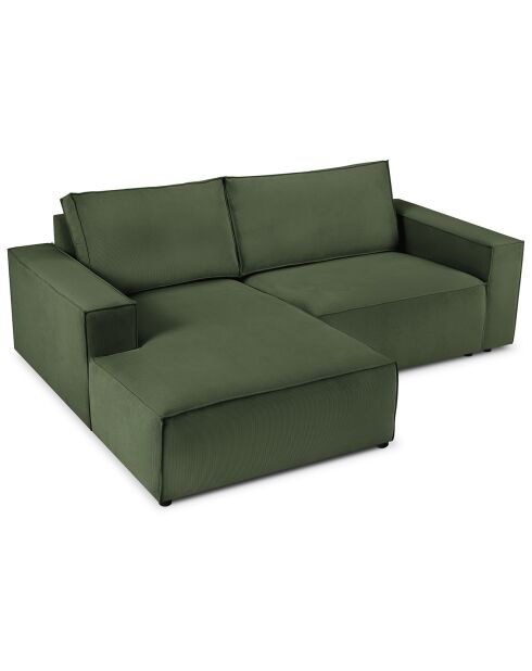 Canapé d'angle gauche velours côtelé carlo 3 places vert bouteille - 229x166x90 cm