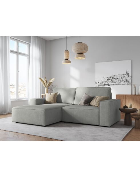 Canapé d'angle gauche velours côtelé carlo 3 places gris clair - 229x166x90 cm