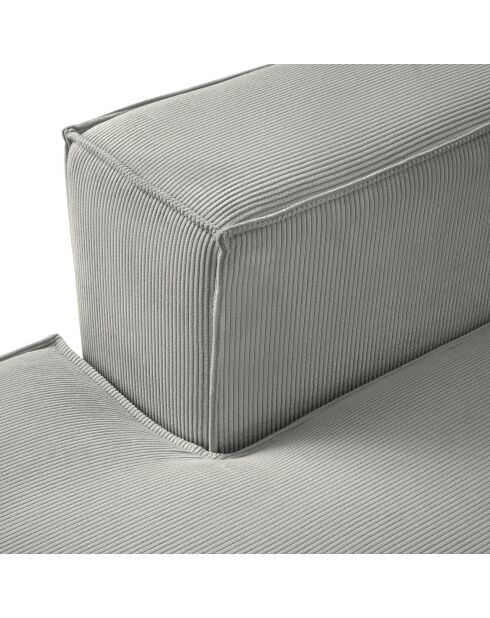 Canapé d'angle gauche velours côtelé carlo 3 places gris clair - 229x166x90 cm