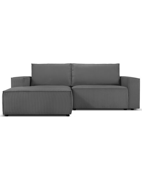 Canapé d'angle gauche velours côtelé carlo 3 places gris - 229x166x90 cm