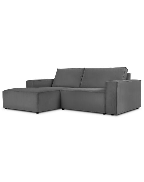 Canapé d'angle gauche velours côtelé carlo 3 places gris - 229x166x90 cm