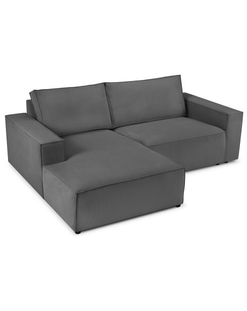 Canapé d'angle gauche velours côtelé carlo 3 places gris - 229x166x90 cm