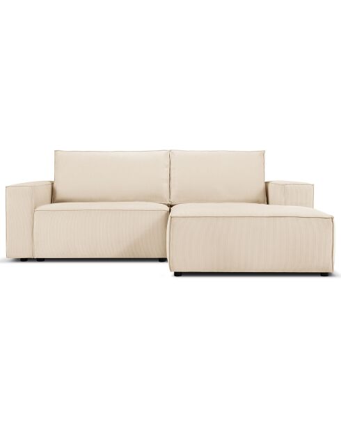 Canapé d'angle droit velours côtelé carlo 3 places beige - 229x166x90 cm