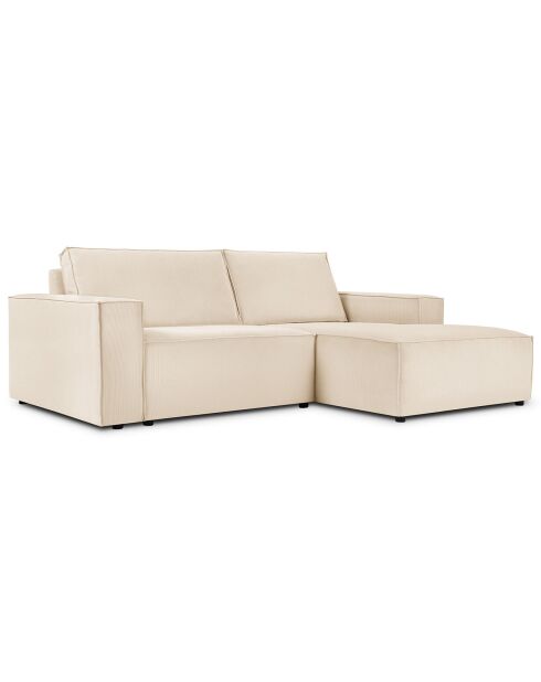 Canapé d'angle droit velours côtelé carlo 3 places beige - 229x166x90 cm