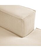 Canapé d'angle droit velours côtelé carlo 3 places beige - 229x166x90 cm
