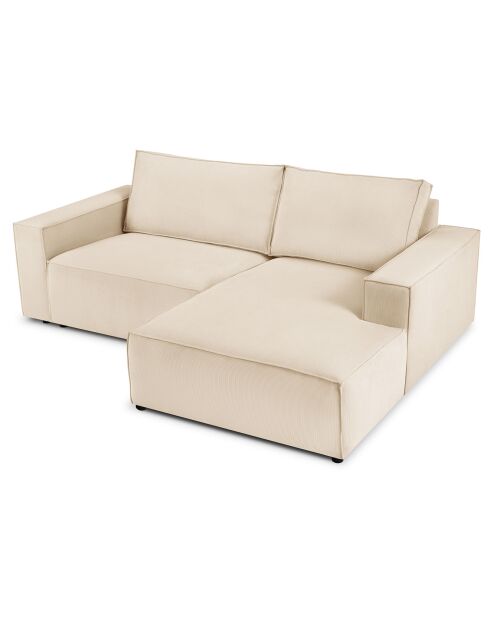 Canapé d'angle droit velours côtelé carlo 3 places beige - 229x166x90 cm