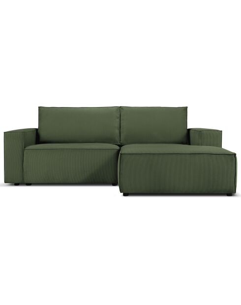Canapé d'angle droit velours côtelé carlo 3 places vert bouteille - 229x166x90 cm