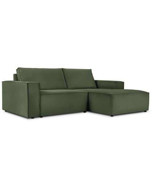 Canapé d'angle droit velours côtelé carlo 3 places vert bouteille - 229x166x90 cm