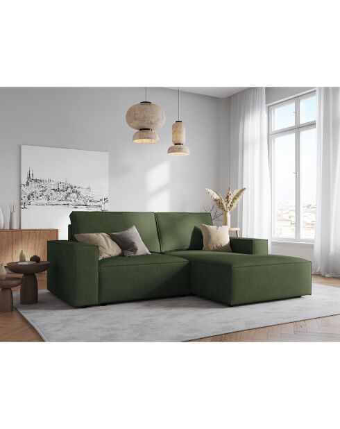 Canapé d'angle droit velours côtelé carlo 3 places vert bouteille - 229x166x90 cm