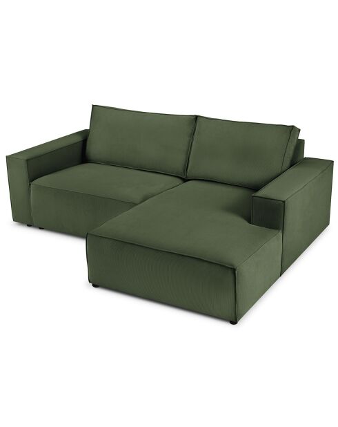 Canapé d'angle droit velours côtelé carlo 3 places vert bouteille - 229x166x90 cm