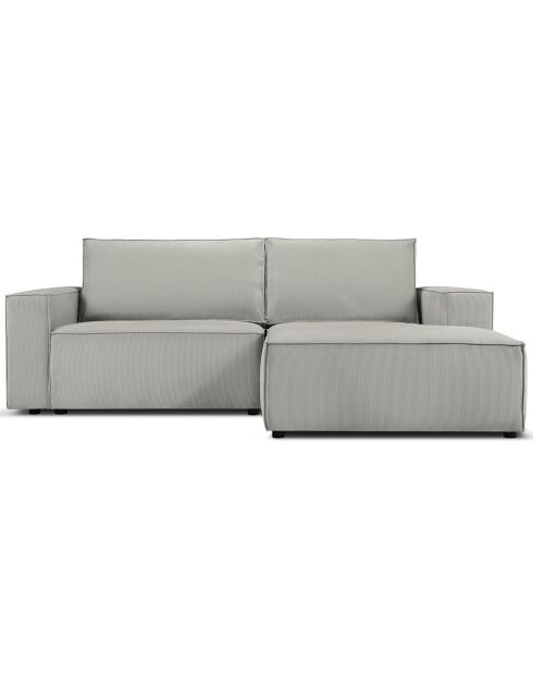 Canapé d'angle droit velours côtelé carlo 3 places gris clair - 229x166x90 cm
