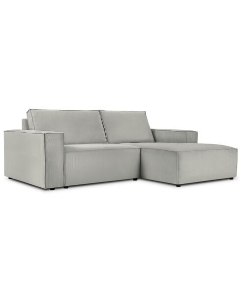 Canapé d'angle droit velours côtelé carlo 3 places gris clair - 229x166x90 cm