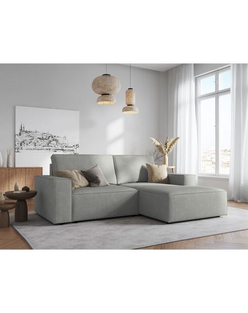 Canapé d'angle droit velours côtelé carlo 3 places gris clair - 229x166x90 cm