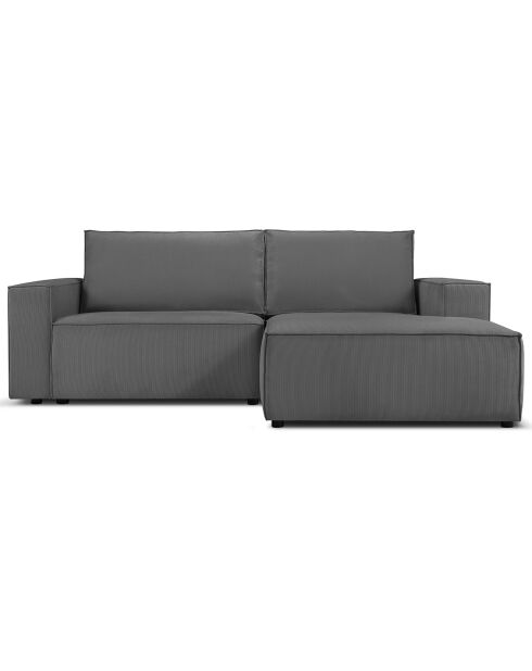 Canapé d'angle droit velours côtelé carlo 3 places gris - 229x166x90 cm