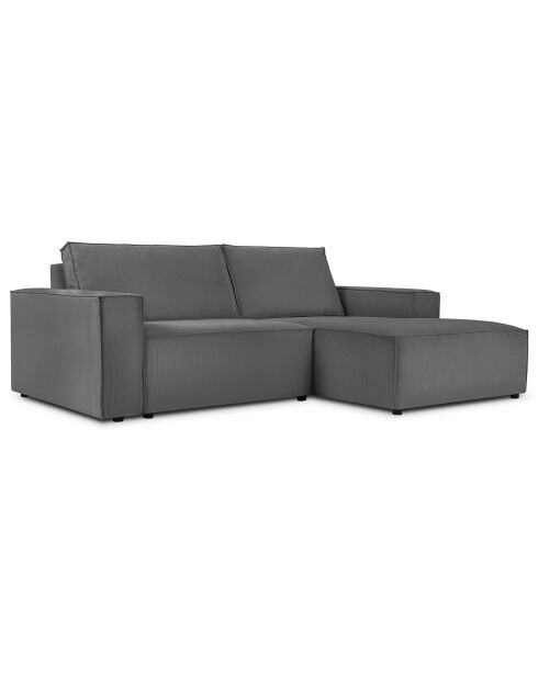Canapé d'angle droit velours côtelé carlo 3 places gris - 229x166x90 cm