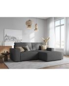Canapé d'angle droit velours côtelé carlo 3 places gris - 229x166x90 cm