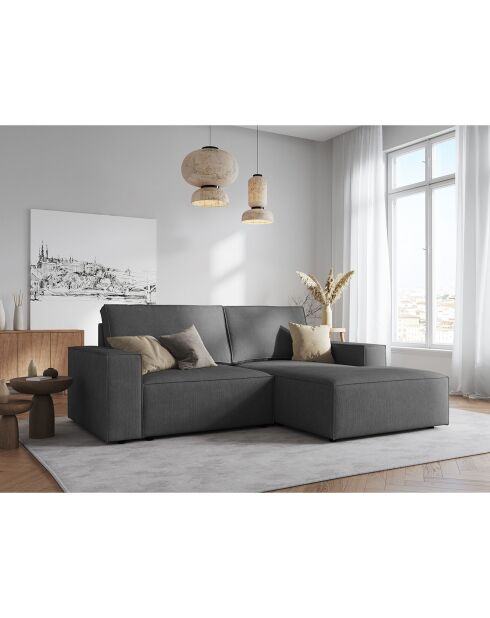 Canapé d'angle droit velours côtelé carlo 3 places gris - 229x166x90 cm