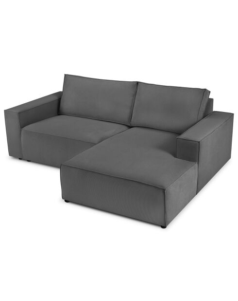 Canapé d'angle droit velours côtelé carlo 3 places gris - 229x166x90 cm