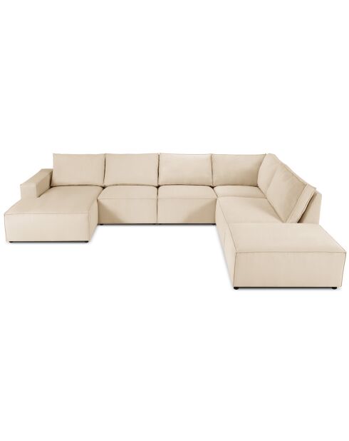 Canapé d'angle panoramique droit ouvert carlo 7 places beige - 366x257x90 cm