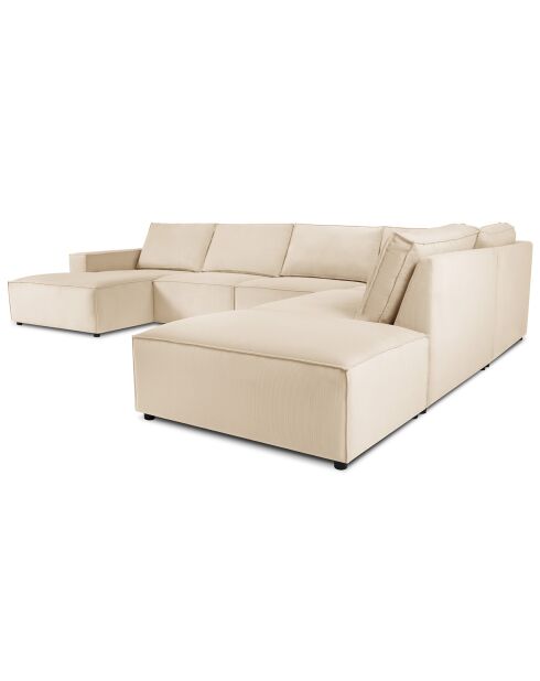 Canapé d'angle panoramique droit ouvert carlo 7 places beige - 366x257x90 cm