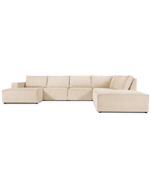 Canapé d'angle panoramique droit ouvert carlo 7 places beige - 366x257x90 cm