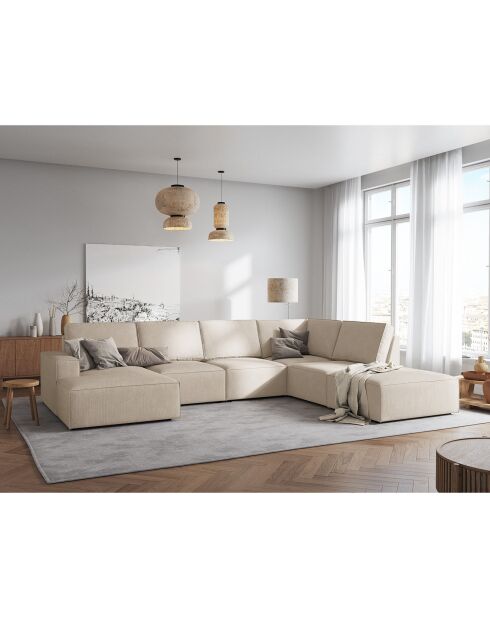 Canapé d'angle panoramique droit ouvert carlo 7 places beige - 366x257x90 cm