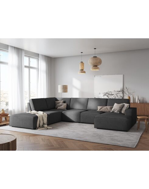 Canapé d'angle panoramique gauche ouvert carlo 7 places gris - 366x257x90 cm