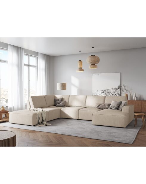 Canapé d'angle panoramique gauche ouvert carlo 7 places beige - 366x257x90 cm
