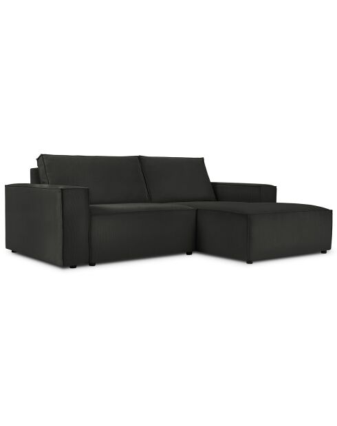 Canapé d'angle droit velours côtelé carlo 3 places noir - 229x166x90 cm