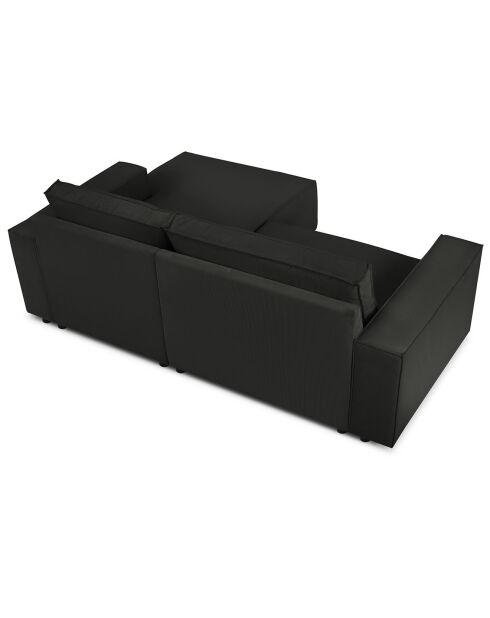 Canapé d'angle droit velours côtelé carlo 3 places noir - 229x166x90 cm