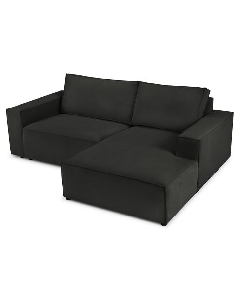 Canapé d'angle droit velours côtelé carlo 3 places noir - 229x166x90 cm