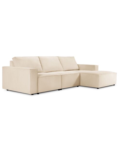 Canapé d'angle droit velours côtelé carlo 4 places beige - 289x166x90 cm