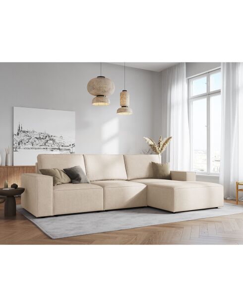 Canapé d'angle droit velours côtelé carlo 4 places beige - 289x166x90 cm
