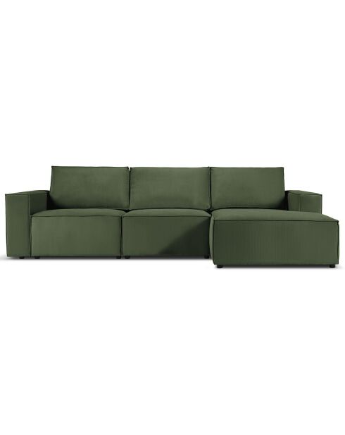 Canapé d'angle droit velours côtelé carlo 4 places vert bouteille - 289x166x90 cm