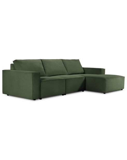 Canapé d'angle droit velours côtelé carlo 4 places vert bouteille - 289x166x90 cm