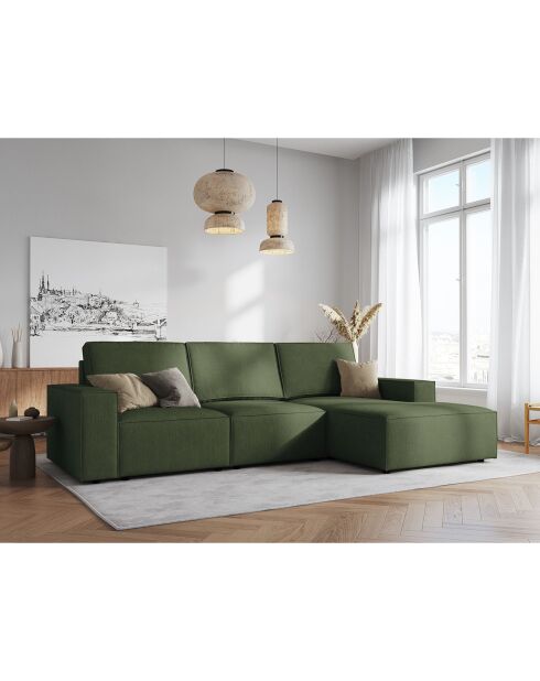 Canapé d'angle droit velours côtelé carlo 4 places vert bouteille - 289x166x90 cm
