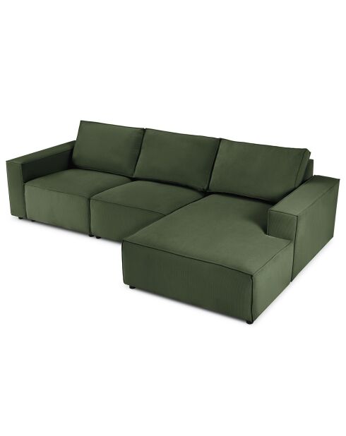 Canapé d'angle droit velours côtelé carlo 4 places vert bouteille - 289x166x90 cm