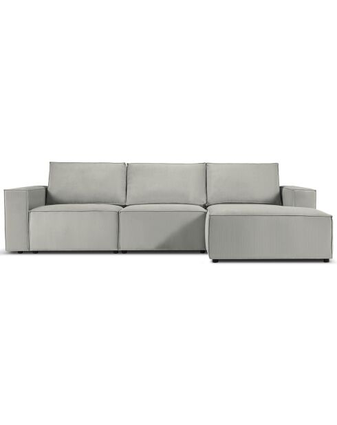 Canapé d'angle droit velours côtelé carlo 4 places gris clair - 289x166x90 cm