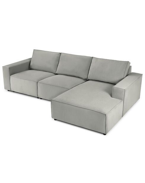 Canapé d'angle droit velours côtelé carlo 4 places gris clair - 289x166x90 cm