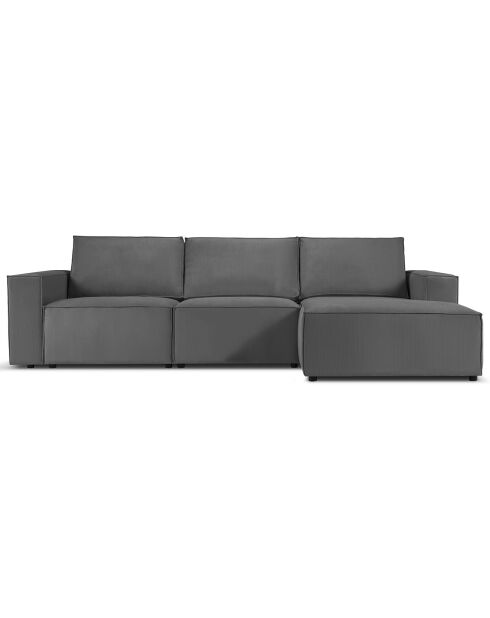 Canapé d'angle droit velours côtelé carlo 4 places gris - 289x166x90 cm