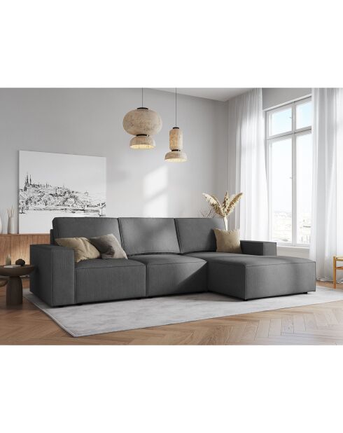 Canapé d'angle droit velours côtelé carlo 4 places gris - 289x166x90 cm