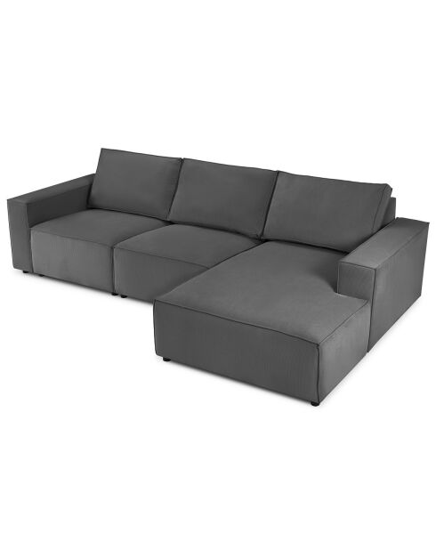 Canapé d'angle droit velours côtelé carlo 4 places gris - 289x166x90 cm