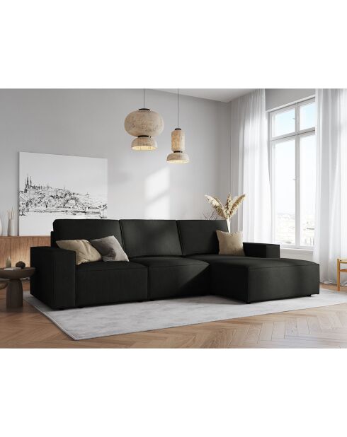 Canapé d'angle droit velours côtelé carlo 4 places noir - 289x166x90 cm