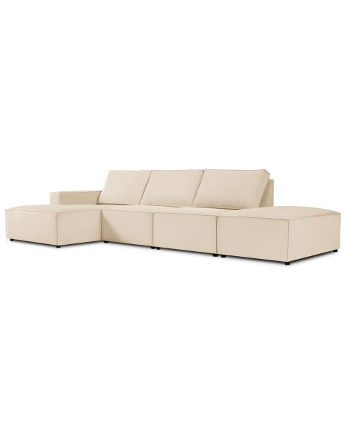 Canapé d'angle gauche velours côtelé carlo 5 places beige - 341x166x90 cm
